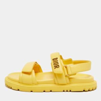 Pre Owned Dior Dioract Size 41 Yellow Leather Ankle Strap Flat Sandals