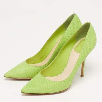 مملوكة مسبقًا Dior Cherie Size 38 Green Snakeskin Leather Pointed Toe Pumps