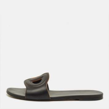 مملوكة مسبقًا Dior D Club Size 39.5 Black Leather Flat Slide