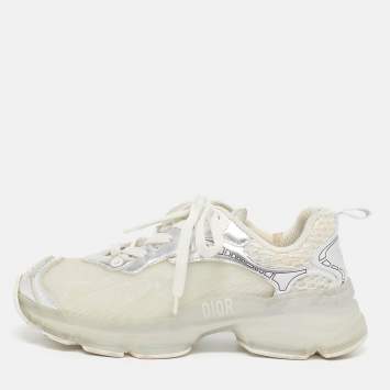 Pre Owned حذاء رياضي ديور فيب جلد وشبك ذهبي/أبيض مقاس 39