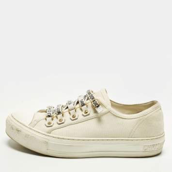 Pre Owned Dior Walk'n'Dior Size 37.5 Cream Canvas Low Top Sneakers