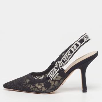 مملوكة مسبقًا Dior J'Adior Size 37.5 Black Mesh and Net Slingback Pumps