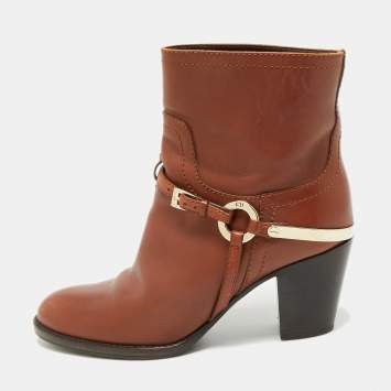 Pre Owned حذاء بوت بطول الكاحل ديور جلد بني كاوبوي مقاس 36.5