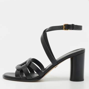 Pre Owned Dior D-dior Size 38.5 Black Leather Ankle Strap Sandals