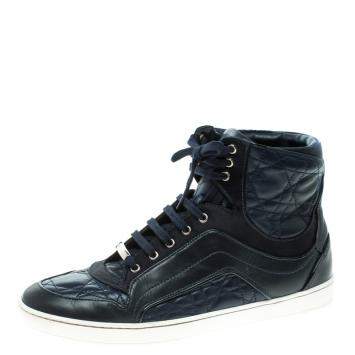 Pre Owned Dior Blue Cannage Leather High Top Sneakers Size 38