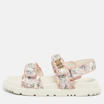 Pre Owned Dior DiorAct Size 38 Multicolor Flies Print Fabric Flat Sandals