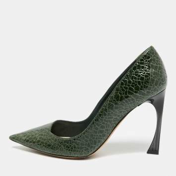 Pre Owned Dior Cherie Size 35.5 Green Texuture Leather Pointed Toe Pumps