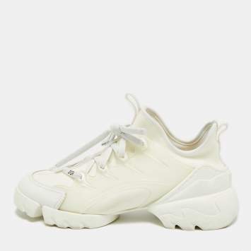 مملوكة مسبقًا Dior D-Connect Size 38 White Leather and Neoprene and Rubber Low Top Sneakers