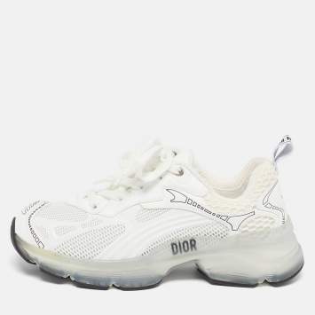 مملوكة مسبقًا Dior Vibe Size 37.5 White Leather and Mesh and Rubber Lace Up Sneakers