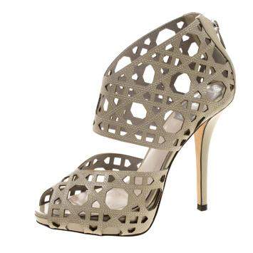 Pre Owned Dior Khaki Cutout Cannage Leather Miss Dior Caged Sandals Size 36