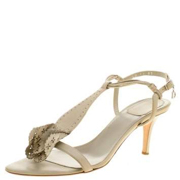Pre Owned Dior Beige Leather T-Strap Sandals Size 39.5