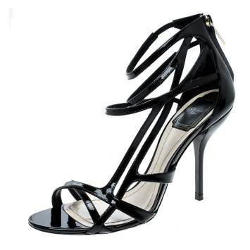 Pre Owned Dior Black Patent Leather Strappy Sandals Size 37