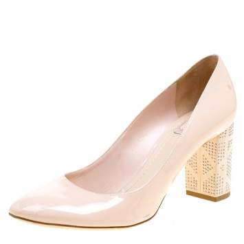 Pre Owned Dior Blush Pink Patent Leather and Suede Block Heel Pumps Size 39.5