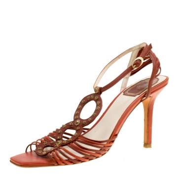 Pre Owned Dior Brown Leather Studded Ankle Strap Sandals Size 39