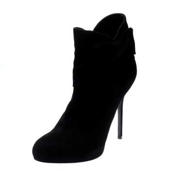 Pre Owned Dior Black Suede Bow Detail Platform Ankle Boots Size 40