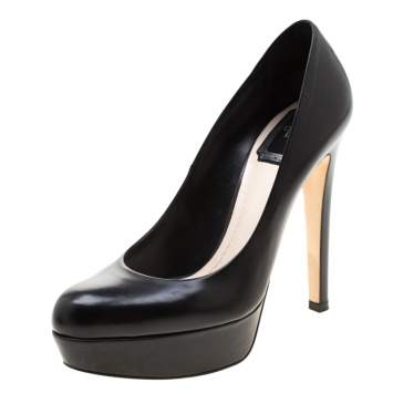 Pre Owned Dior Black Leather Platform Pumps Size 37