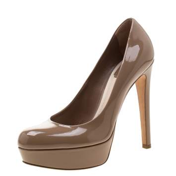 Pre Owned Dior Brown Patent Leather Platform Pumps 38.5