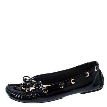 Pre Owned Dior Black Patent Leather Metal Twist Moccasins Size 37