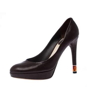 Pre Owned Dior Brown Leather Platform Pumps Size 38