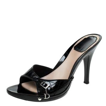 Pre Owned Dior Black Cannage Leather Open Toe Sandals Size 38