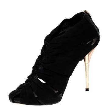 Pre Owned Dior Black Python Leather And Suede Caged Platform Sandals Size 39.5