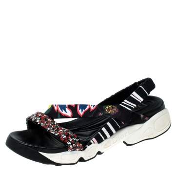 Pre Owned Dior Multicolor Sequin And Cotton Fabric Trio Fusion Slingback Sandals Size 37