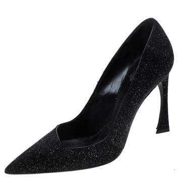 Pre Owned Dior Black Glitter Pointed Toe Curved Heels Pumps Size 39