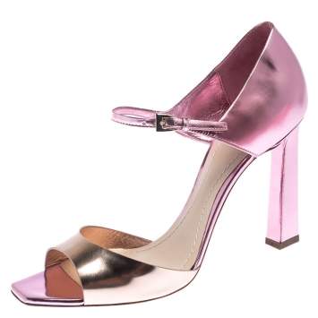 Pre Owned Dior Pink Metallic Patent Leather Open Toe Ankle Strap Sandals Size 38.5
