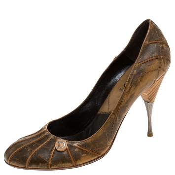 Pre Owned Dior Brown Textured Leather Pumps Size 41