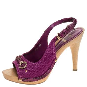 Pre Owned Dior Purple Canvas And Python Trim Slingback Sandals Size 38