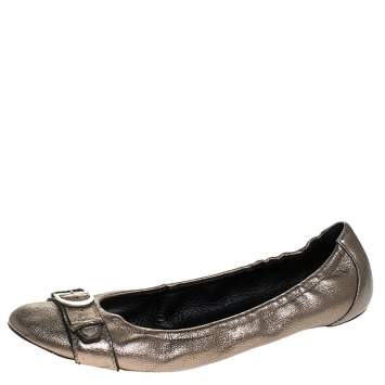 Pre Owned Dior Metallic Leather Buckle Ballet Flats Size 41 