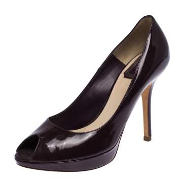 Pre Owned Dior Purple Patent Leather Miss Dior Peep Toe Platform Pumps Size 38
