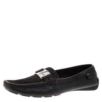 Pre Owned Dior Black Monogram Canvas And Leather Pointed Toe Loafer Flats Size 39