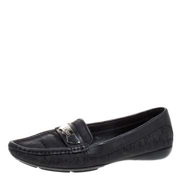 Pre Owned Dior Black Monogram Canvas And Leather Pointed Toe Loafer Flats Size 36