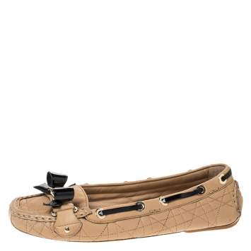 Pre Owned Dior Beige Cannage Quilted Leather Bow Detail Loafers Size 38