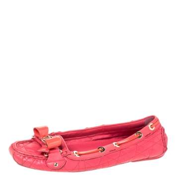 Pre Owned Dior Cerise Pink Cannage Leather Bow Ballet Flats Size 38.5