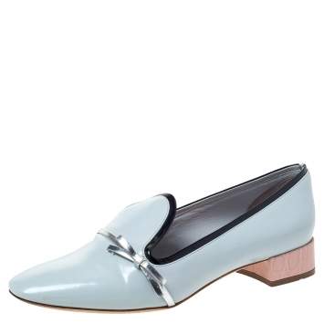 Pre Owned Dior Blue Leather Bow Ballet Flats Size 36