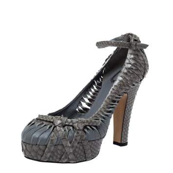 Pre Owned Dior Two Tone Python Leather Knot Bow Detail Ankle Strap Platform Pumps Size 37.5