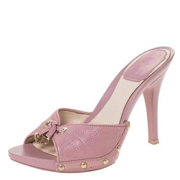 Pre Owned Dior Pink Cannage Leather Platform Open Toe Sandals Size 35