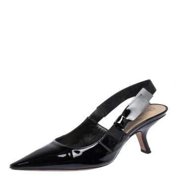 Pre Owned Dior Black Patent Leather J'adior Pointed Toe Slingback Sandals Size 38