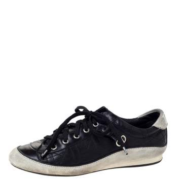 Pre Owned Dior Black/Offwhite Leather and Suede Cannage Lace Up Sneakers Size 39.5