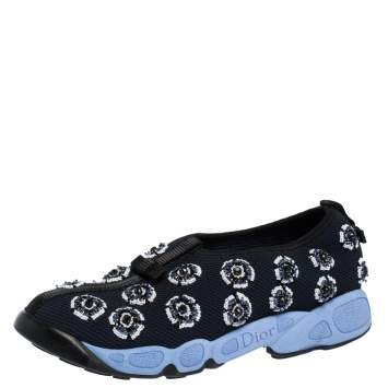 Pre Owned Dior Two Tone Blue Embellished Mesh Fusion Slip On Sneakers Size 38