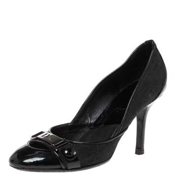 Pre Owned Dior Black Oblique Canvas and Patent Leather Pumps Size 37.5
