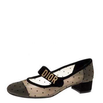Pre Owned Dior Black Mesh And Suede Trim Baby-D Mary Jane Flats Size 37.5