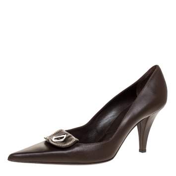 Pre Owned Dior Brown Leather C&D Charm Pointed Toe Pumps Size 39
