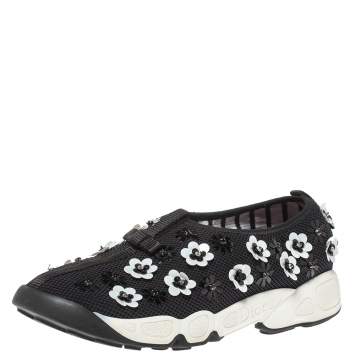 Pre Owned Dior Black Mesh Neoprene Fusion Embellished Low-Top Sneakers Size 38.5