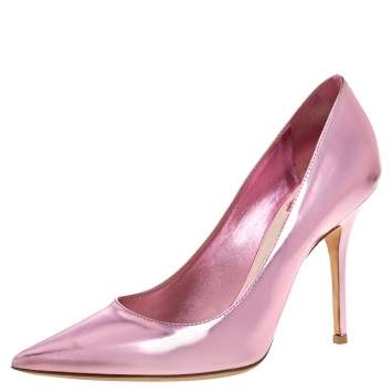 Pre Owned Dior Pink Metallic Leather Cherie Pointed Toe Pumps Size 38.5