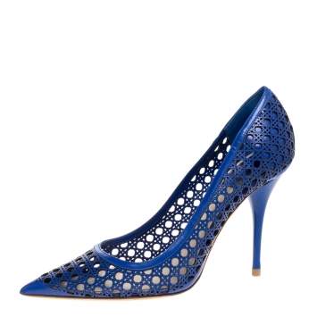 Pre Owned Dior Blue Cannage Cut Out Leather Miss Dior Pointed Toe Pumps Size 38