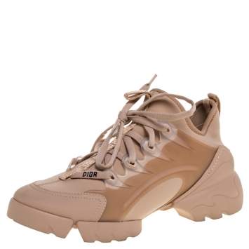 Pre Owned Dior Beige Stretch Fabric And Leather Trim D-Connect Low Top Sneakers Size 37.5