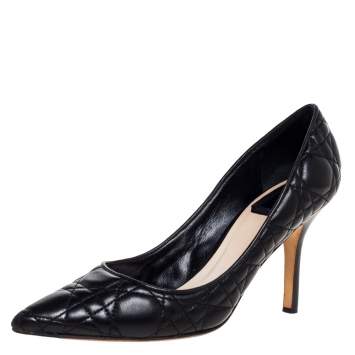 Pre Owned Dior Black Quilted Cannage Leather Pointed Toe Pumps 37.5 